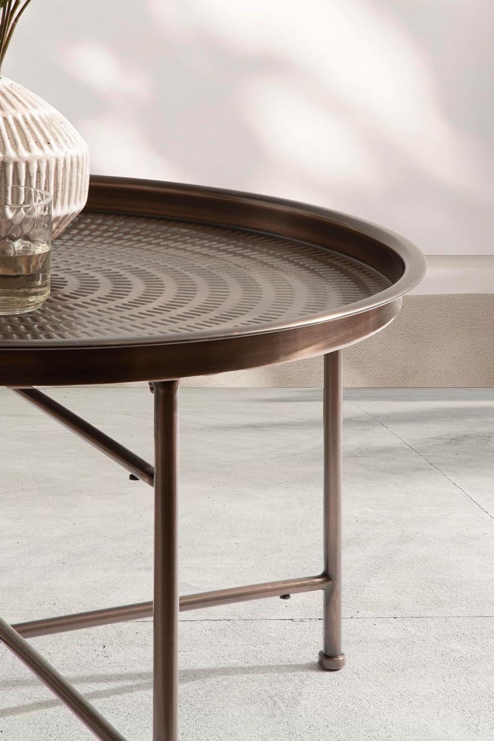 imageKate and Laurel Mahdavi Modern Round Outdoor Coffee Table 25 x 25 x 16 Bronze Transitional Patio Coffee Table with Textured Top for Outdoor Furniture Decor