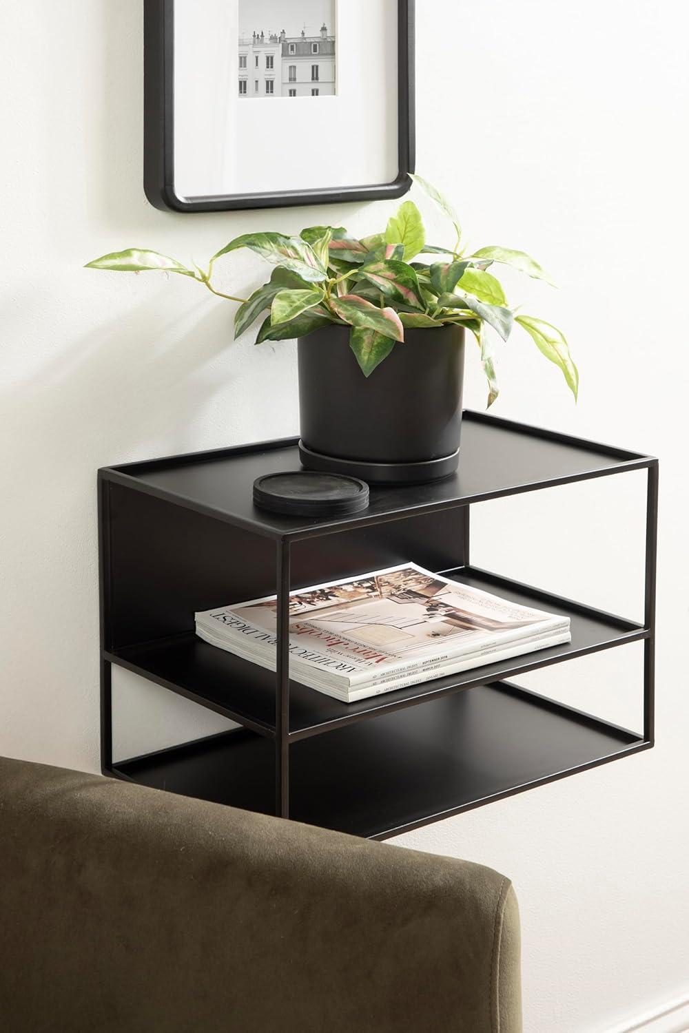 imageKate and Laurel Nomi Modern Metal Floating Side Table with Storage 18 x 10 x 12 Black Contemporary Tiered Floating End Table for Use as Wall Shelf for Small Spaces