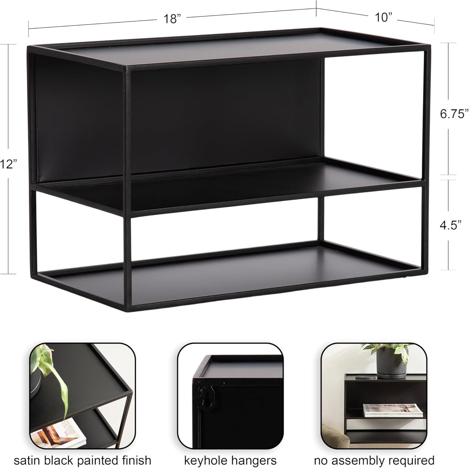 imageKate and Laurel Nomi Modern Metal Floating Side Table with Storage 18 x 10 x 12 Black Contemporary Tiered Floating End Table for Use as Wall Shelf for Small Spaces