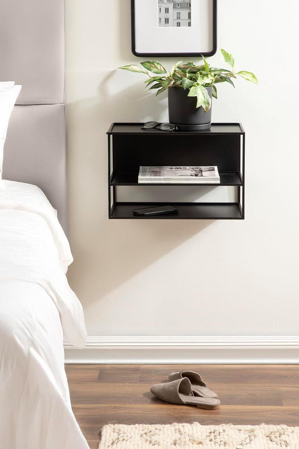 imageKate and Laurel Nomi Modern Metal Floating Side Table with Storage 18 x 10 x 12 Black Contemporary Tiered Floating End Table for Use as Wall Shelf for Small Spaces