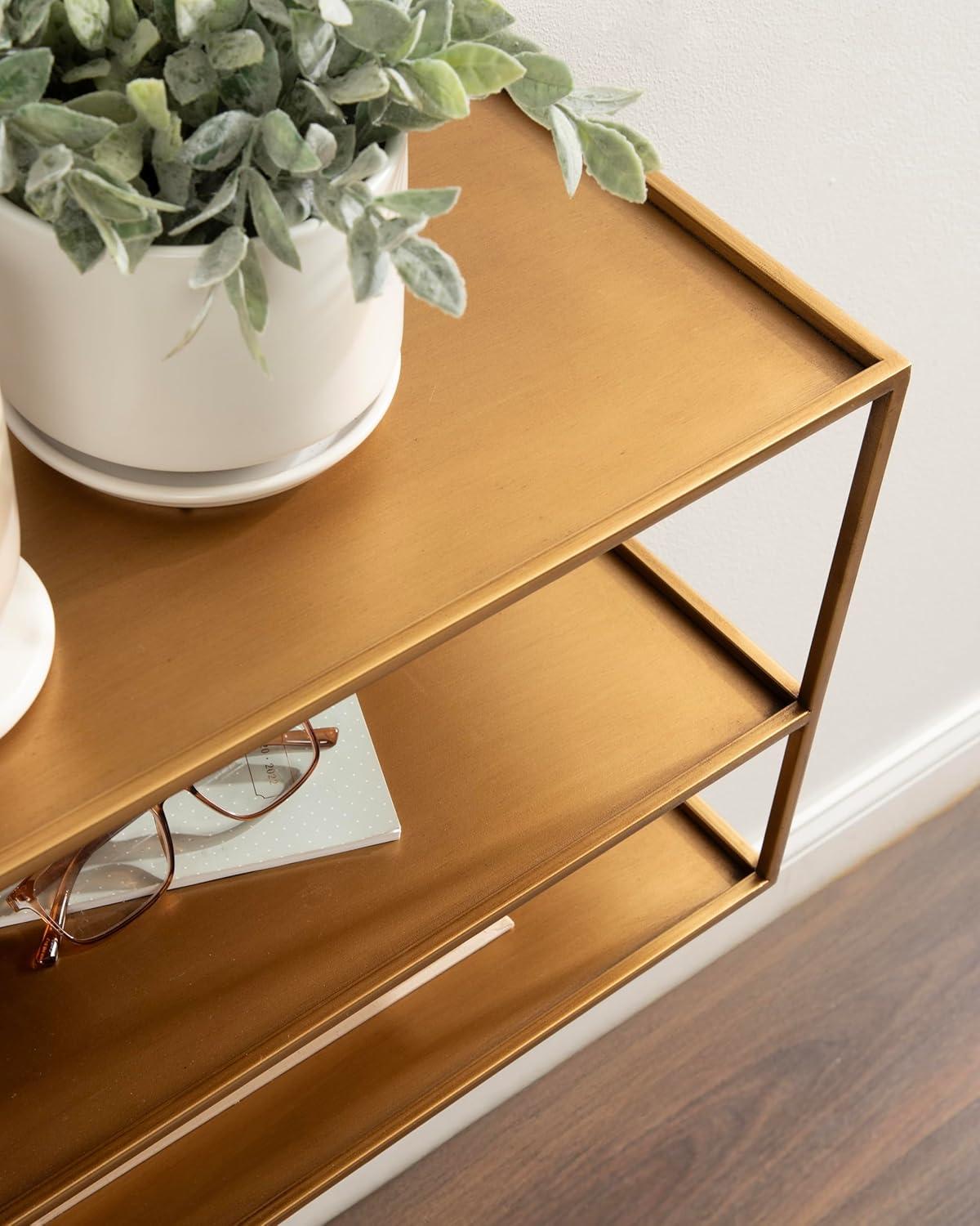 imageKate and Laurel Nomi Modern Metal Floating Side Table with Storage 18 x 10 x 12 Gold Contemporary Tiered Floating End Table for Use as Wall Shelf for Small Spaces