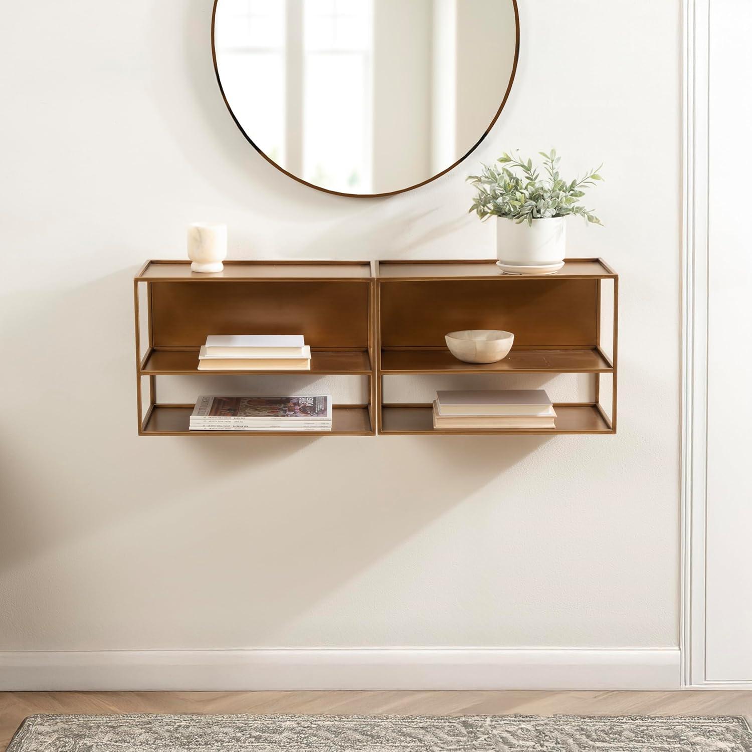 imageKate and Laurel Nomi Modern Metal Floating Side Table with Storage 18 x 10 x 12 Gold Contemporary Tiered Floating End Table for Use as Wall Shelf for Small Spaces