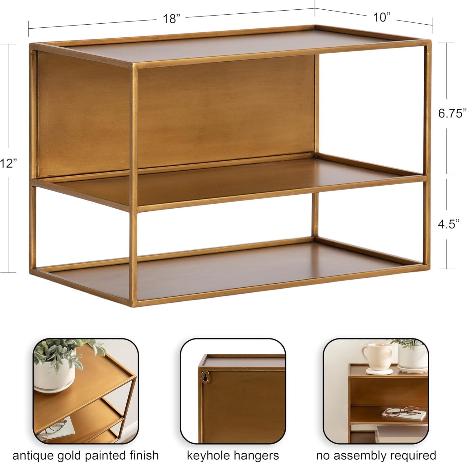 imageKate and Laurel Nomi Modern Metal Floating Side Table with Storage 18 x 10 x 12 Gold Contemporary Tiered Floating End Table for Use as Wall Shelf for Small Spaces