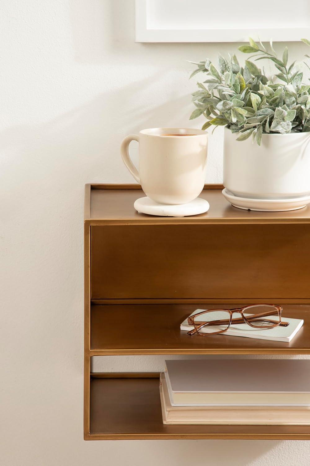 imageKate and Laurel Nomi Modern Metal Floating Side Table with Storage 18 x 10 x 12 Gold Contemporary Tiered Floating End Table for Use as Wall Shelf for Small Spaces