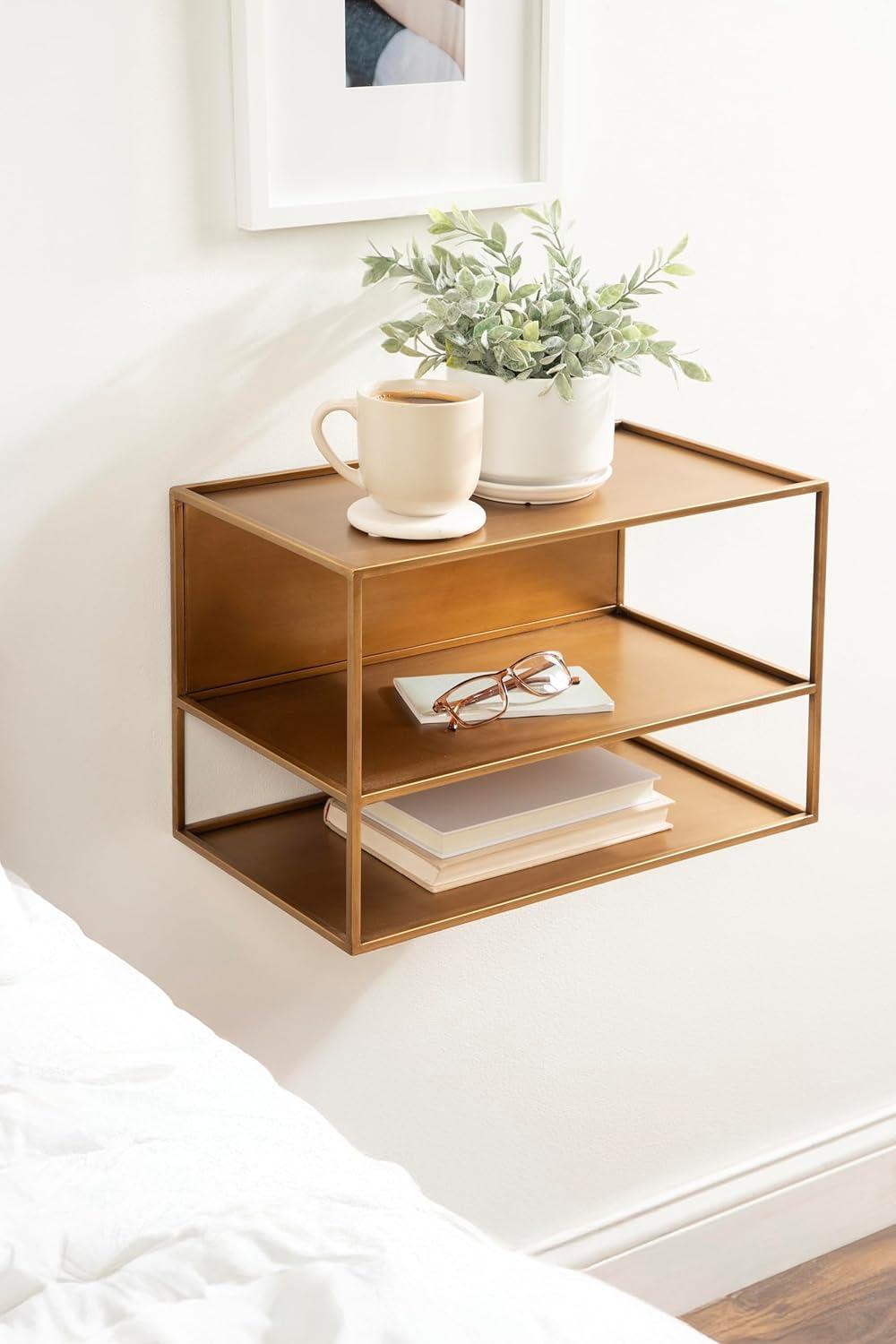 imageKate and Laurel Nomi Modern Metal Floating Side Table with Storage 18 x 10 x 12 Gold Contemporary Tiered Floating End Table for Use as Wall Shelf for Small Spaces