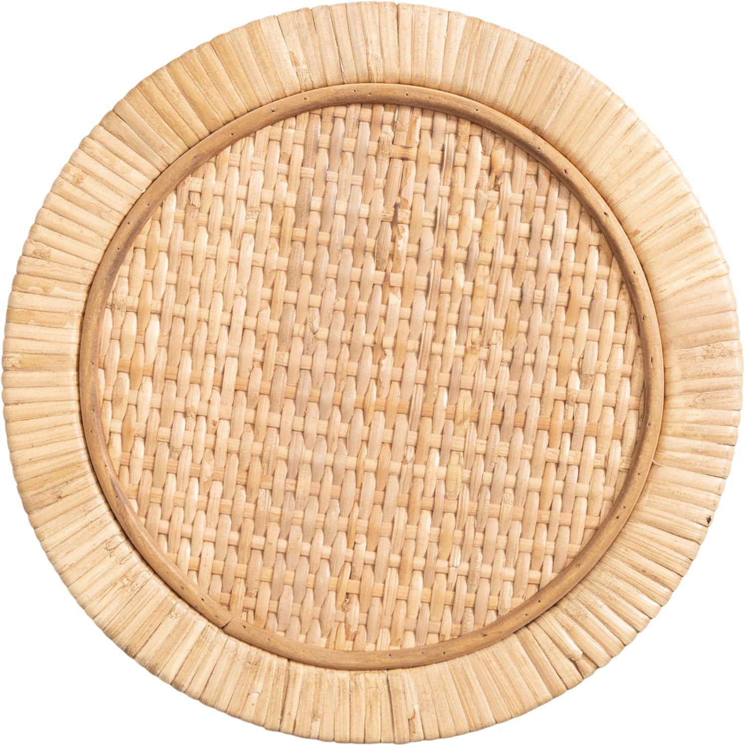 imageKate and Laurel Rafina Round Rattan Drink Table 9 x 9 x 22 Natural Brown Transitional Boho Circle Wooden Accent Pedestal Table for Indoor Plant Stand or Living Room Accent Table