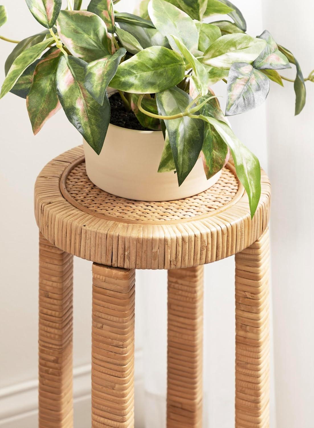 imageKate and Laurel Rafina Round Rattan Drink Table 9 x 9 x 22 Natural Brown Transitional Boho Circle Wooden Accent Pedestal Table for Indoor Plant Stand or Living Room Accent Table