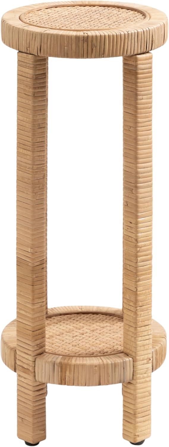 imageKate and Laurel Rafina Round Rattan Drink Table 9 x 9 x 22 Natural Brown Transitional Boho Circle Wooden Accent Pedestal Table for Indoor Plant Stand or Living Room Accent Table