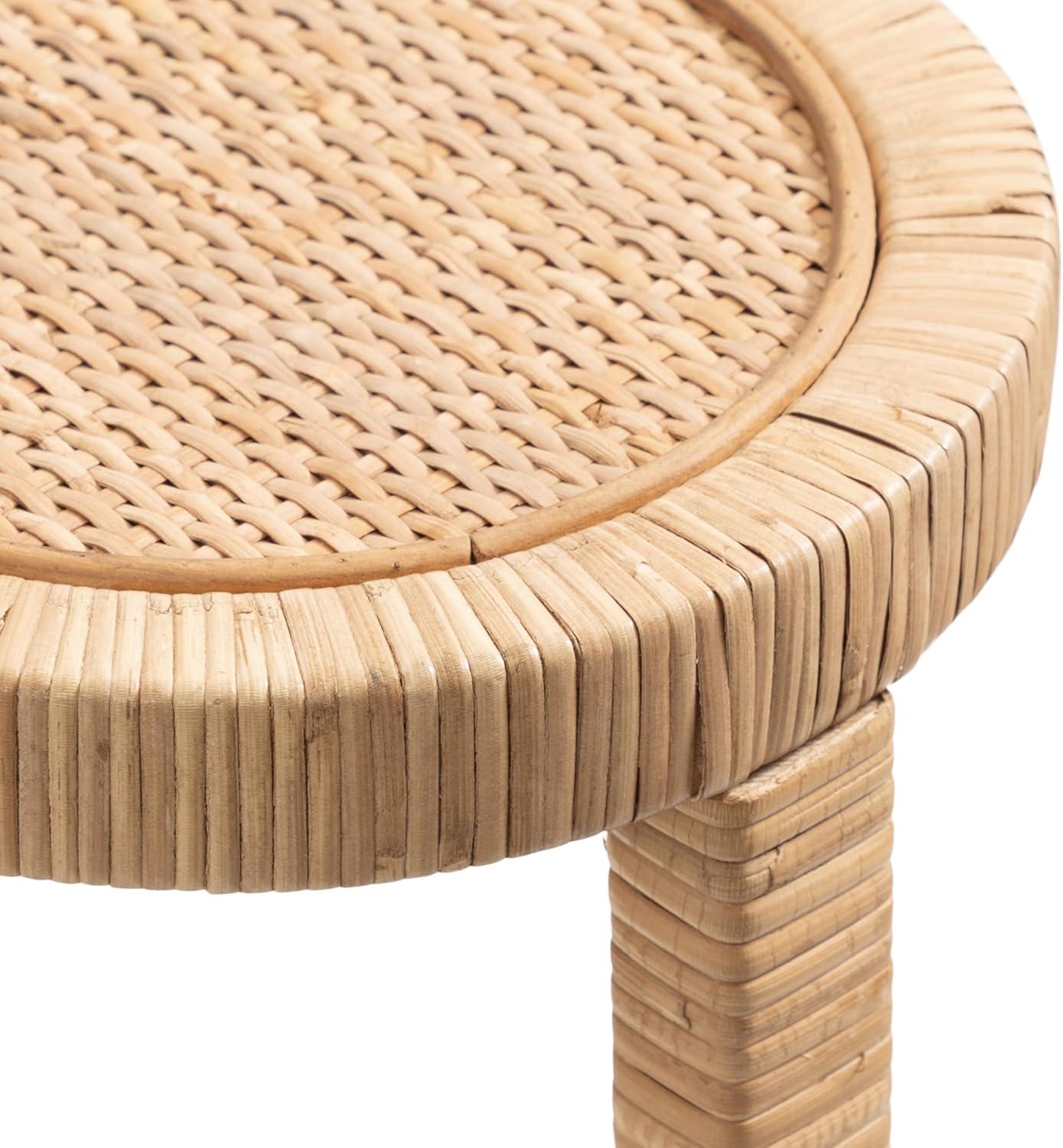 imageKate and Laurel Rafina Round Rattan Drink Table 9 x 9 x 22 Natural Brown Transitional Boho Circle Wooden Accent Pedestal Table for Indoor Plant Stand or Living Room Accent Table