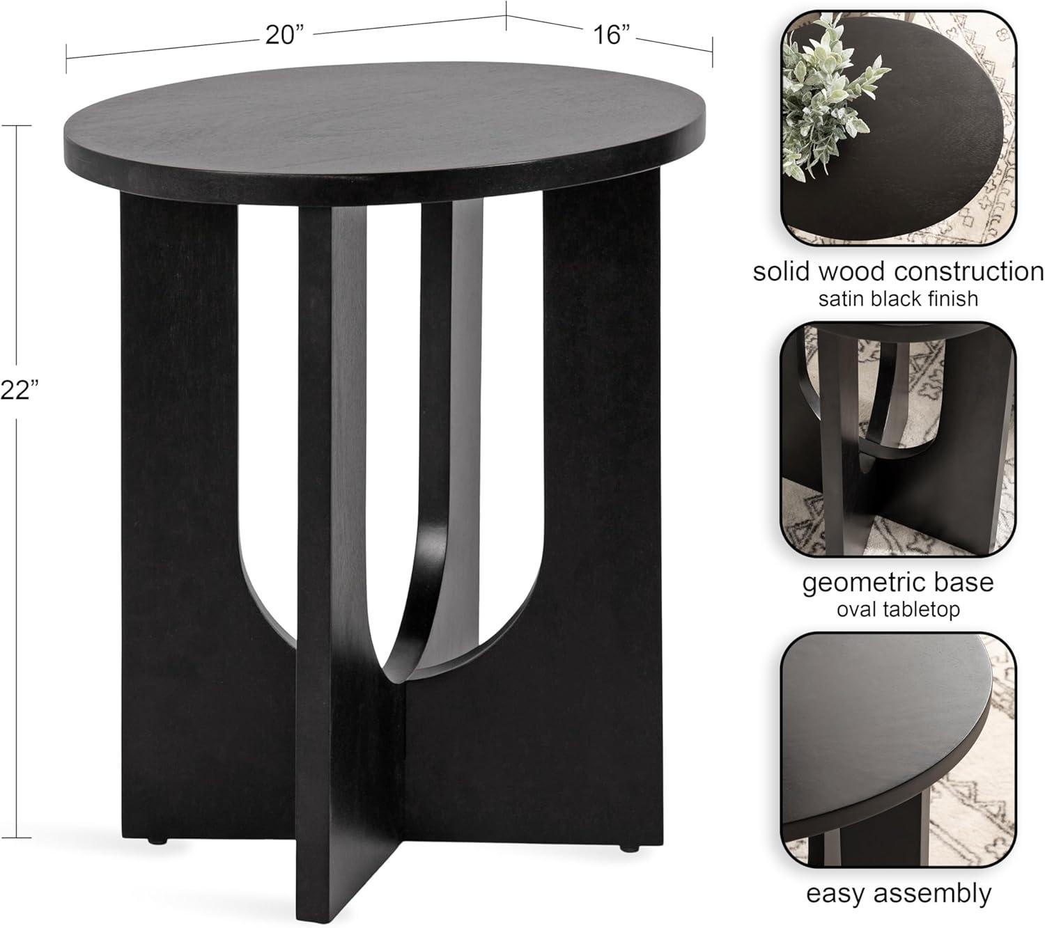 imageKate and Laurel Sureda Modern Wooden Oval Side Table 20 x 16 x 22 Black Transitional Wood End Table for Use as Bedroom Nightstand or Living Room Plant Stand TableBlack