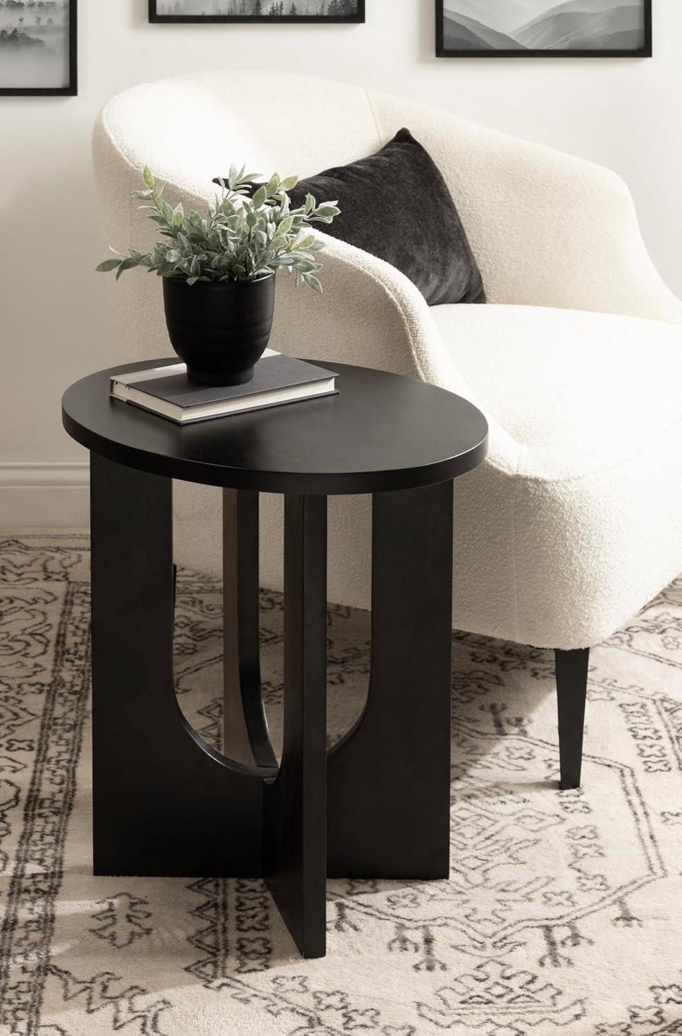imageKate and Laurel Sureda Modern Wooden Oval Side Table 20 x 16 x 22 Black Transitional Wood End Table for Use as Bedroom Nightstand or Living Room Plant Stand TableBlack