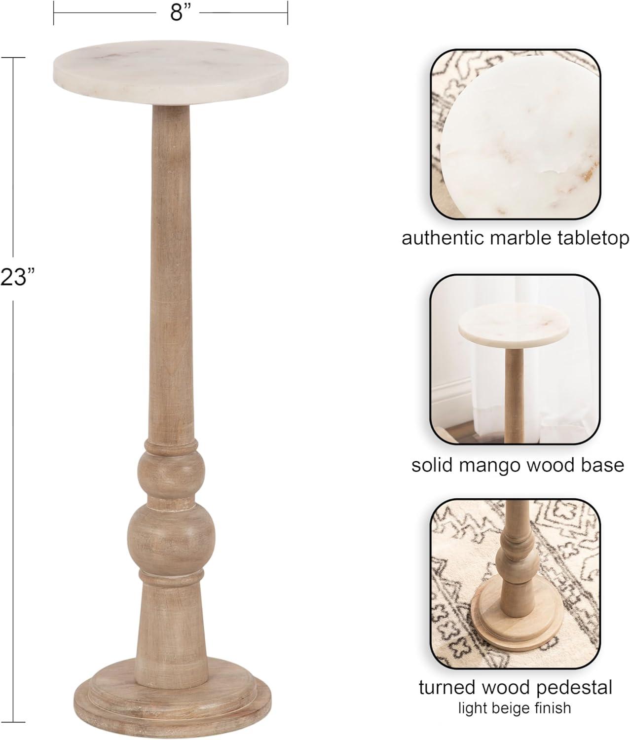 imageKate and Laurel Wegner Transitional Wood and Marble Round Drink Table 8 x 8 x 23 White Marble and Light Natural Wood Modern Pedestal Table for Use as Indoor Plant Stand or Decorative Mini Table