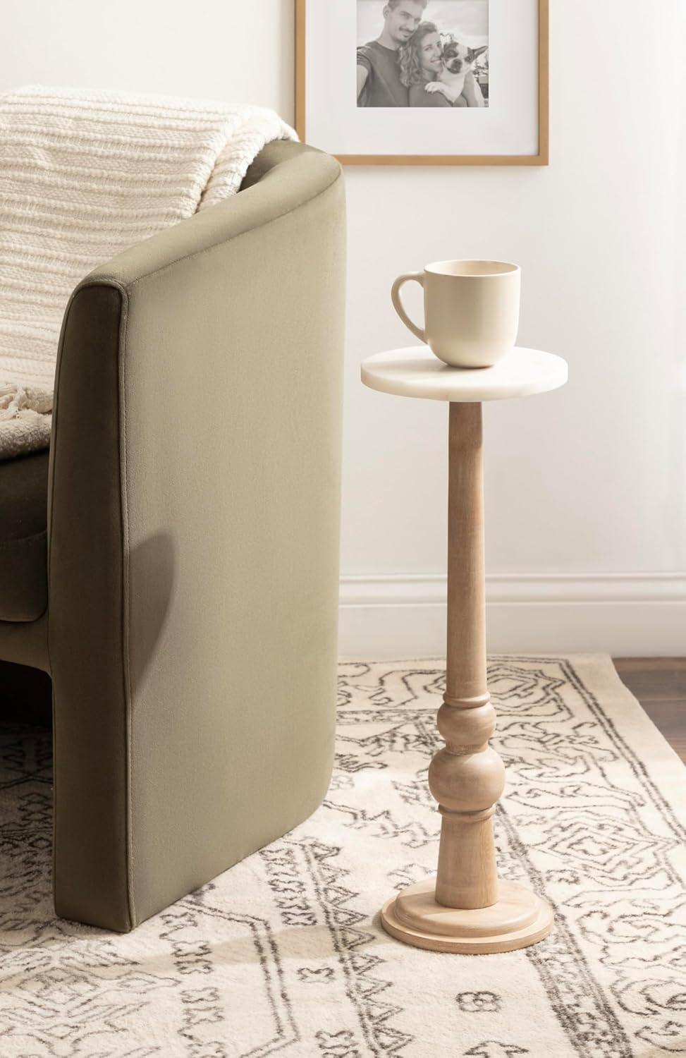 imageKate and Laurel Wegner Transitional Wood and Marble Round Drink Table 8 x 8 x 23 White Marble and Light Natural Wood Modern Pedestal Table for Use as Indoor Plant Stand or Decorative Mini Table