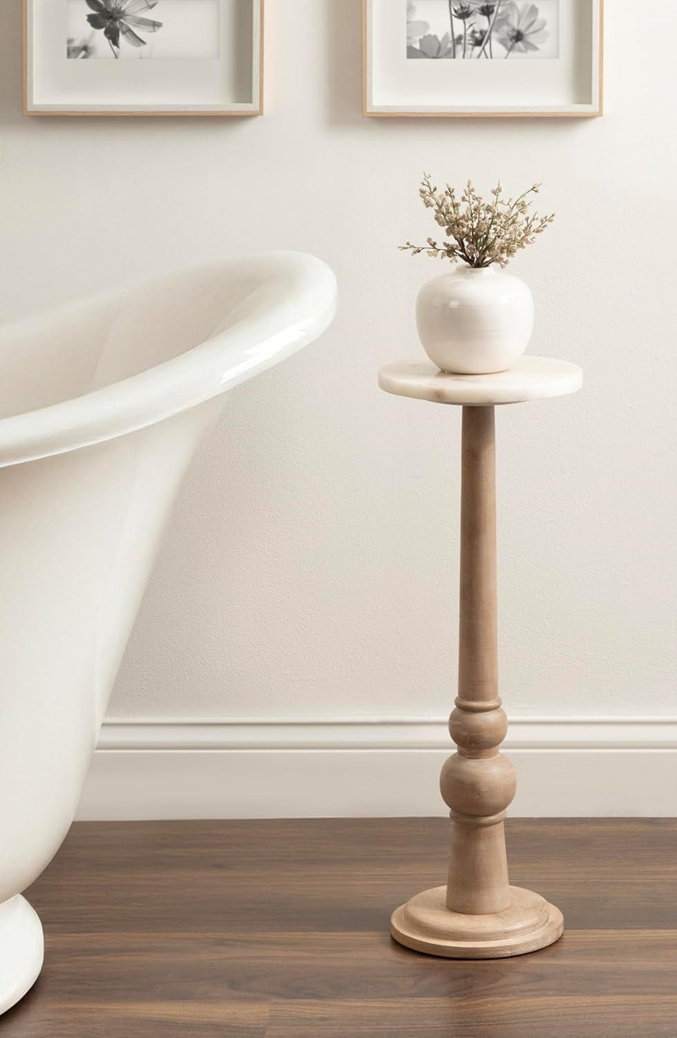 imageKate and Laurel Wegner Transitional Wood and Marble Round Drink Table 8 x 8 x 23 White Marble and Light Natural Wood Modern Pedestal Table for Use as Indoor Plant Stand or Decorative Mini Table