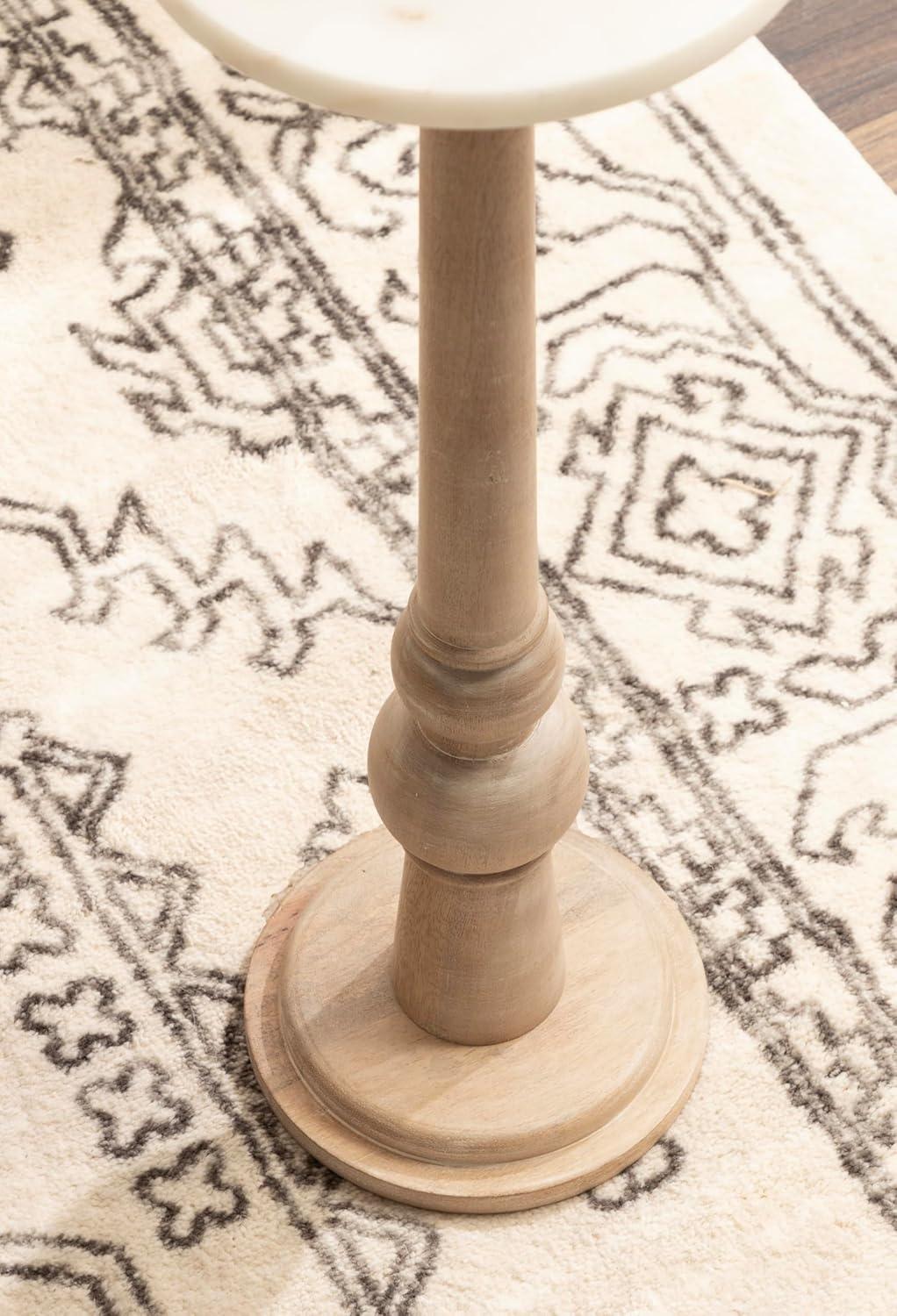imageKate and Laurel Wegner Transitional Wood and Marble Round Drink Table 8 x 8 x 23 White Marble and Light Natural Wood Modern Pedestal Table for Use as Indoor Plant Stand or Decorative Mini Table