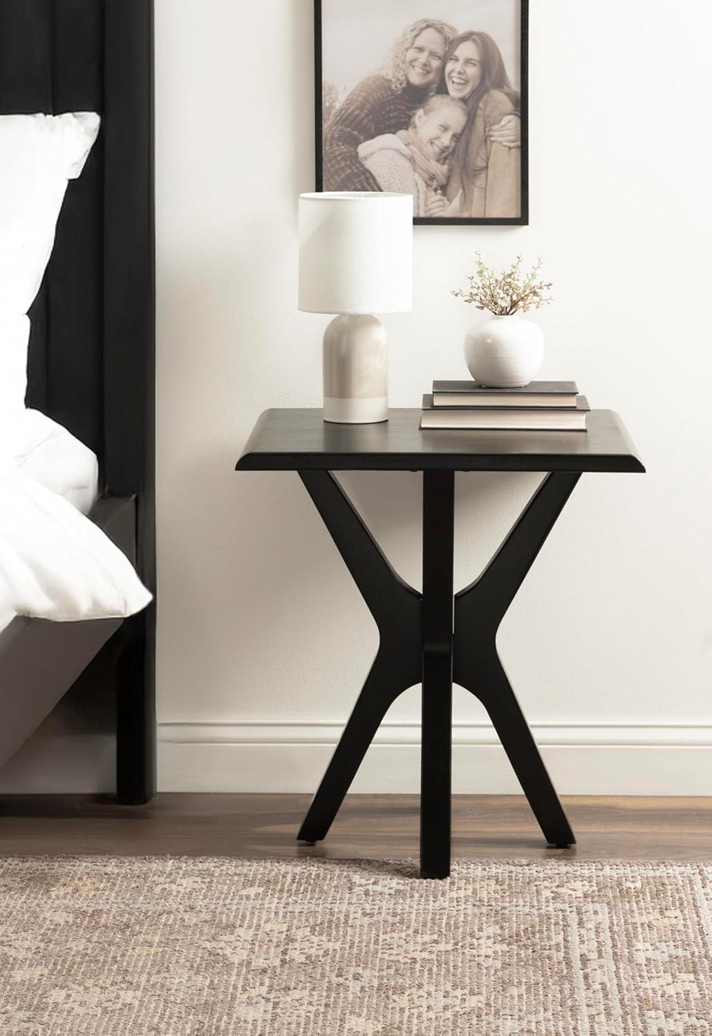 imageKate and Laurel Yates MidCentury Modern Wooden Rectangle Side Table 22 x 18 x 25 Black Transitional Rectangular End Table with Geometric XDesign for Use as Bedroom Black Night Stand