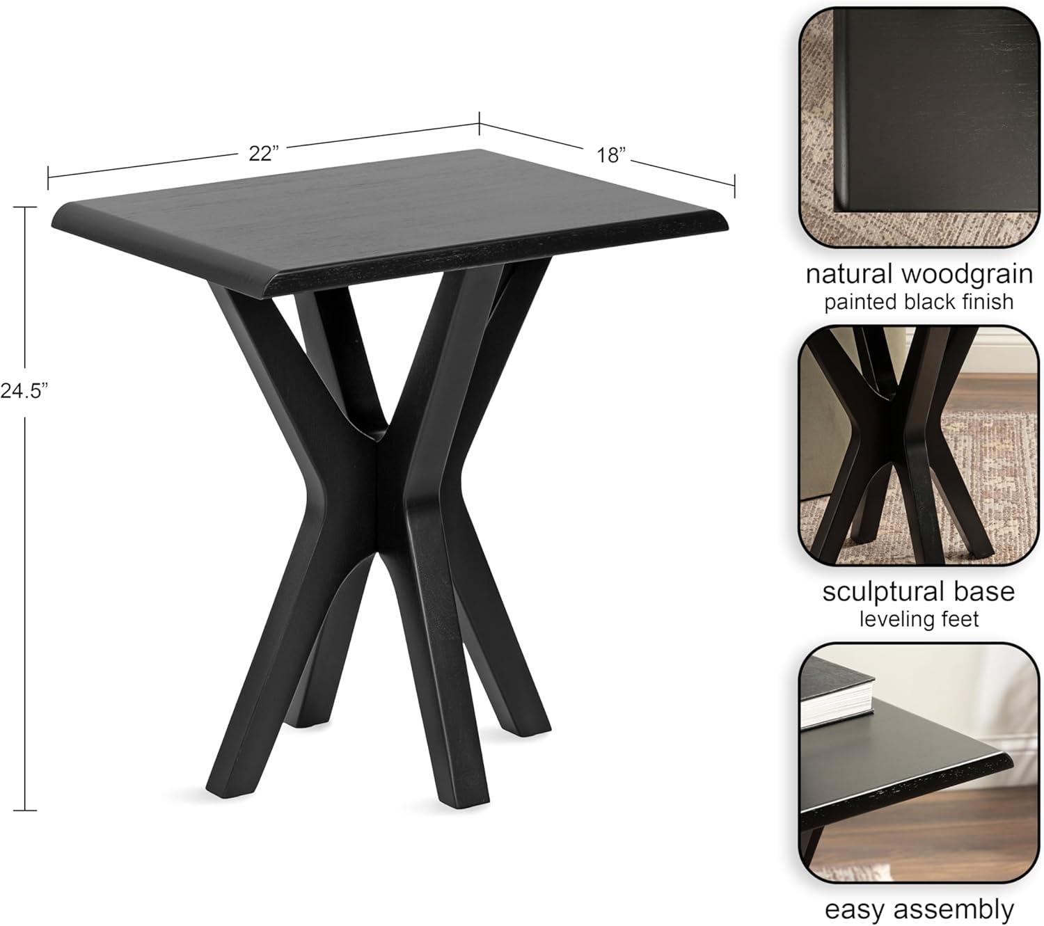 imageKate and Laurel Yates MidCentury Modern Wooden Rectangle Side Table 22 x 18 x 25 Black Transitional Rectangular End Table with Geometric XDesign for Use as Bedroom Black Night Stand