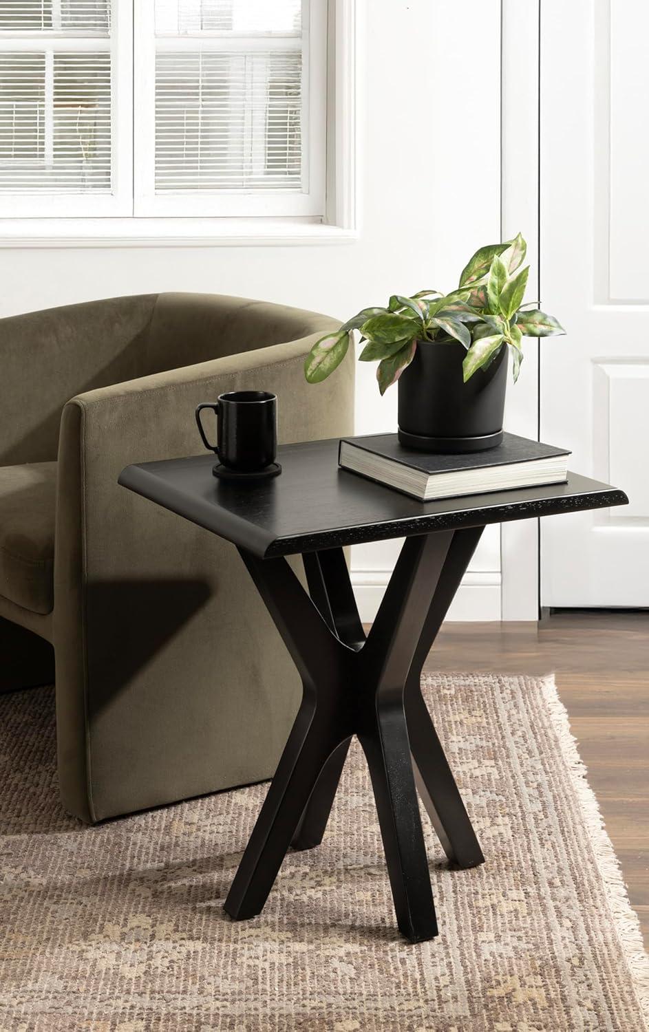 imageKate and Laurel Yates MidCentury Modern Wooden Rectangle Side Table 22 x 18 x 25 Black Transitional Rectangular End Table with Geometric XDesign for Use as Bedroom Black Night Stand