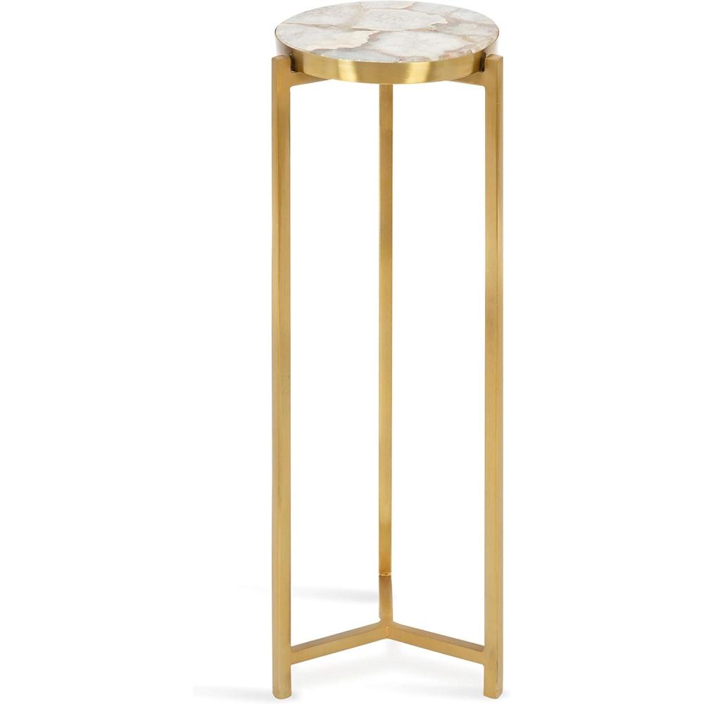 imageKate and Laurel Aguilar Modern Round Drink Table 9 x 9 x 23 Emperador Brown Marble and Black Genuine Marble Accent Table for Use as Indoor Plant Stand or Pedestal Martini TableNaturalGold