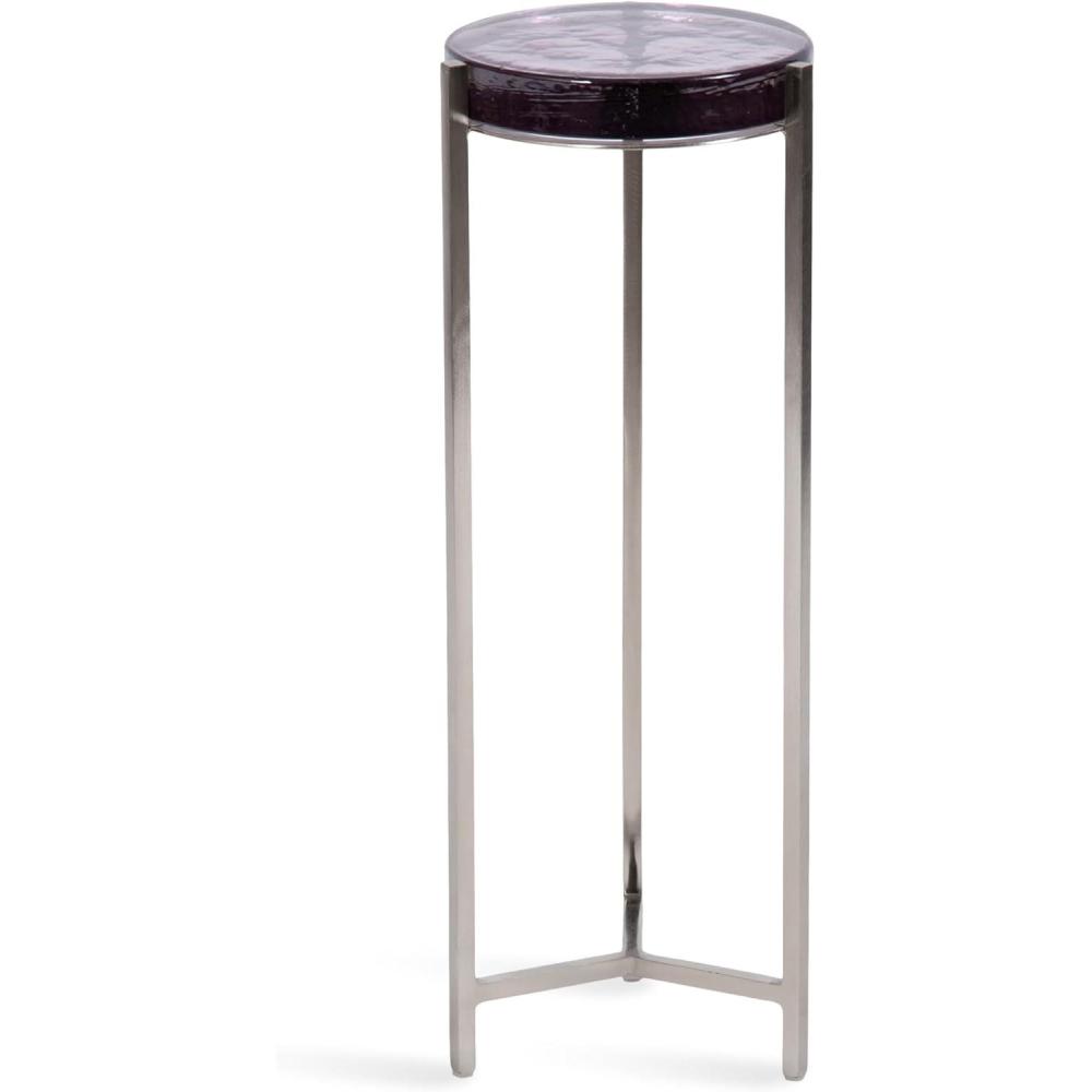 imageKate and Laurel Aguilar Modern Round Drink Table 9 x 9 x 23 Emperador Brown Marble and Black Genuine Marble Accent Table for Use as Indoor Plant Stand or Pedestal Martini TableSilverPurple