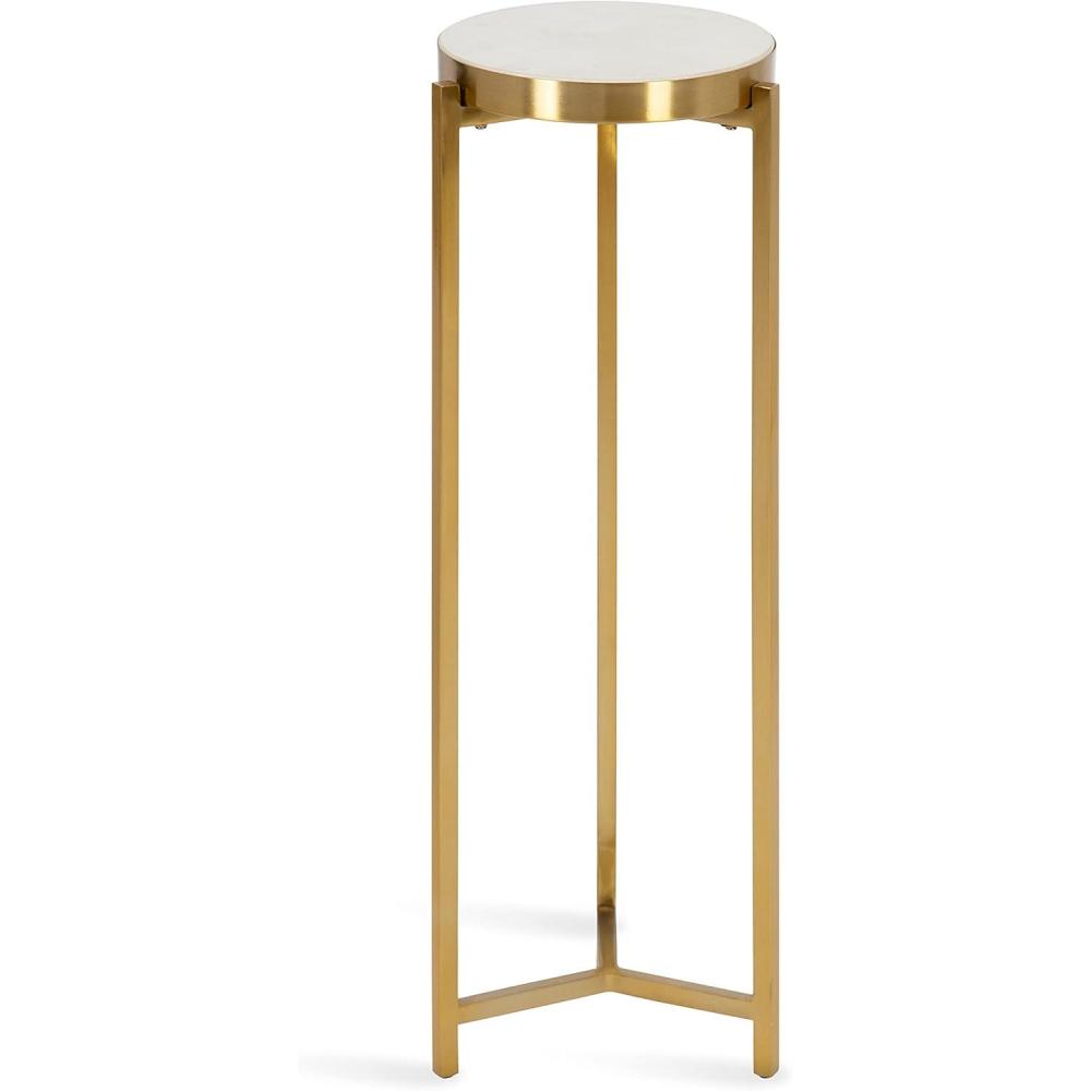 imageKate and Laurel Aguilar Modern Round Drink Table 9 x 9 x 23 Emperador Brown Marble and Black Genuine Marble Accent Table for Use as Indoor Plant Stand or Pedestal Martini TableGold