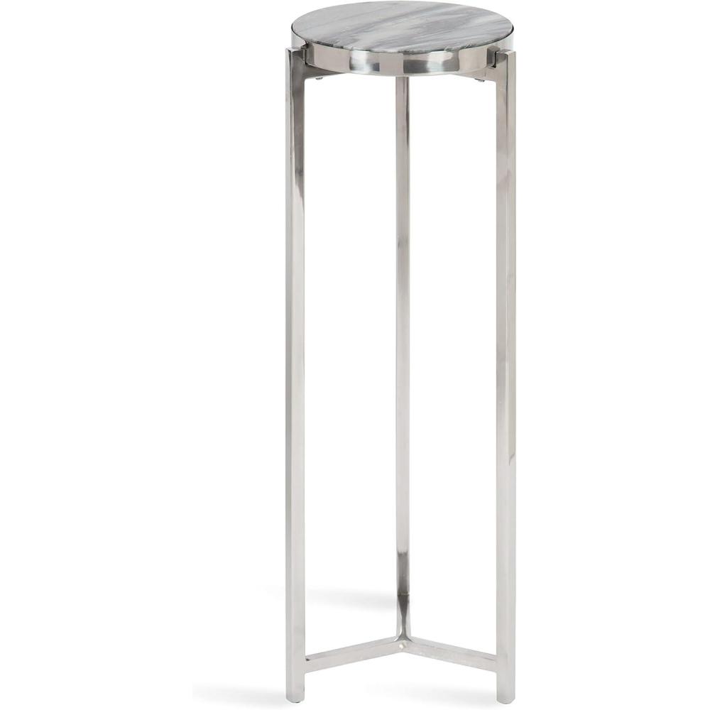imageKate and Laurel Aguilar Modern Round Drink Table 9 x 9 x 23 Emperador Brown Marble and Black Genuine Marble Accent Table for Use as Indoor Plant Stand or Pedestal Martini TableSilver