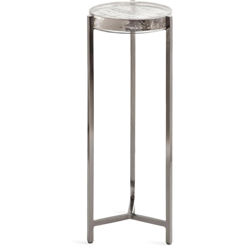 imageKate and Laurel Aguilar Modern Round Drink Table 9 x 9 x 23 Emperador Brown Marble and Black Genuine Marble Accent Table for Use as Indoor Plant Stand or Pedestal Martini TablePewter