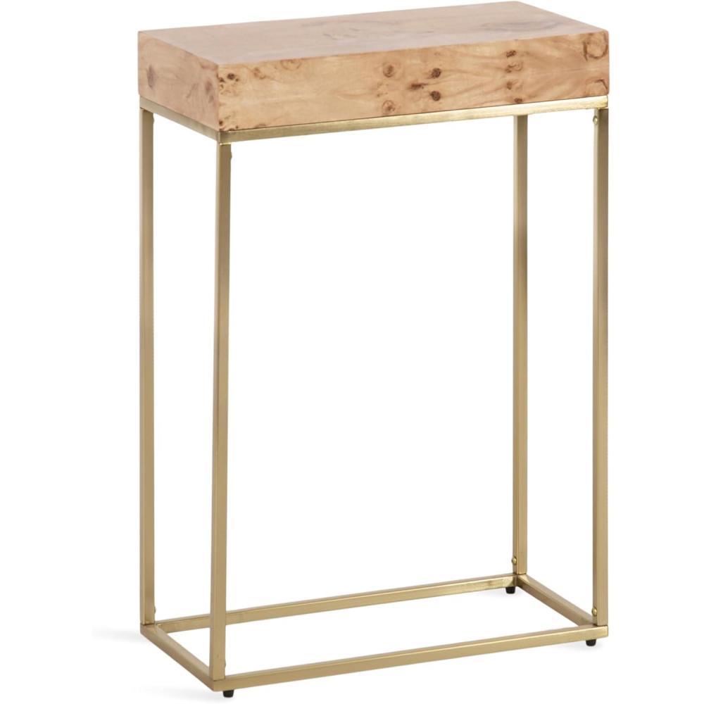 imageKate and Laurel Karlsen Modern Wood and Metal Burlwood Narrow Side Table 16 x 24 x 8 Burlwood and Gold Slim End Table for Use as Skinny Bedroom Nightstand or Entryway Table OptionNaturalGold