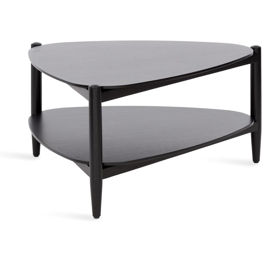 imageKate and Laurel Knowlton Modern Tiered Triangle Coffee Table 31 x 32 x 17 Black Transitional TwoTier Triangular Living Room Table with Storage and Geometric Design