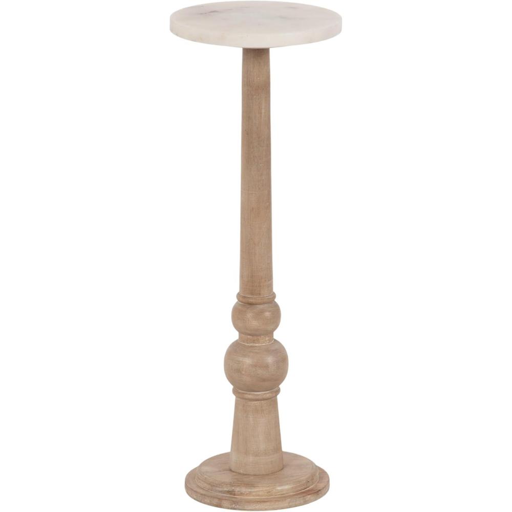 imageKate and Laurel Wegner Transitional Wood and Marble Round Drink Table 8 x 8 x 23 White Marble and Light Natural Wood Modern Pedestal Table for Use as Indoor Plant Stand or Decorative Mini Table