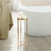imageKate and Laurel Aguilar Modern Round Drink Table 9 x 9 x 23 Emperador Brown Marble and Black Genuine Marble Accent Table for Use as Indoor Plant Stand or Pedestal Martini TableGold