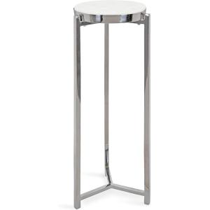 imageKate and Laurel Aguilar Modern Round Drink Table 9 x 9 x 23 Emperador Brown Marble and Black Genuine Marble Accent Table for Use as Indoor Plant Stand or Pedestal Martini TableSilverWhite