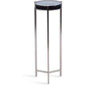 imageKate and Laurel Aguilar Modern Round Drink Table 9 x 9 x 23 Emperador Brown Marble and Black Genuine Marble Accent Table for Use as Indoor Plant Stand or Pedestal Martini TableSilverBlue