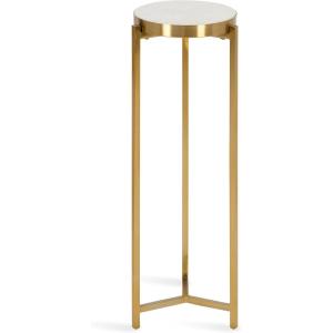 imageKate and Laurel Aguilar Modern Round Drink Table 9 x 9 x 23 Emperador Brown Marble and Black Genuine Marble Accent Table for Use as Indoor Plant Stand or Pedestal Martini TableGold