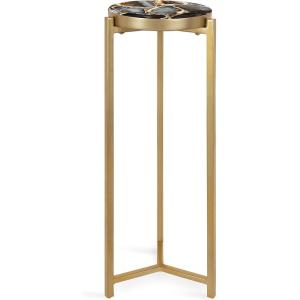 imageKate and Laurel Aguilar Modern Round Drink Table 9 x 9 x 23 Emperador Brown Marble and Black Genuine Marble Accent Table for Use as Indoor Plant Stand or Pedestal Martini TableGoldBlack