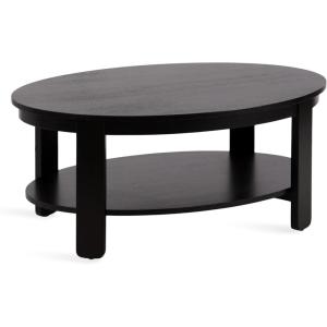 imageKate and Laurel Foxford Modern Tiered Oval Coffee Table 38 x 24 x 18 Natural Brown Transitional TwoTier Living Room Table with Storage and Resilient Wood ConstructionBlack