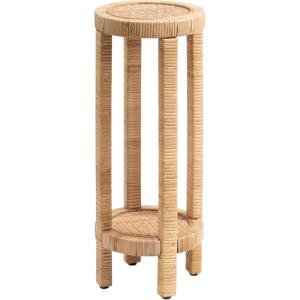 imageKate and Laurel Rafina Round Rattan Drink Table 9 x 9 x 22 Natural Brown Transitional Boho Circle Wooden Accent Pedestal Table for Indoor Plant Stand or Living Room Accent Table