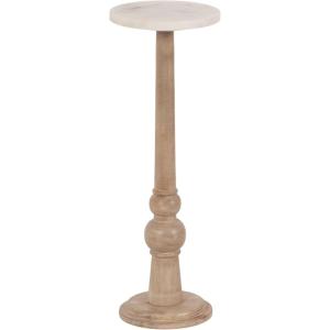 imageKate and Laurel Wegner Transitional Wood and Marble Round Drink Table 8 x 8 x 23 White Marble and Light Natural Wood Modern Pedestal Table for Use as Indoor Plant Stand or Decorative Mini Table