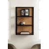 imageKate and Laurel Ori Wooden Boho ThreeTier Wall Shelf 19 x 8 x 30 Natural Rattan Modern Small Bookshelf with Three Tiers for Use as Living Room Display or Over The Toilet StorageBlack