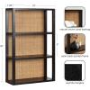 imageKate and Laurel Ori Wooden Boho ThreeTier Wall Shelf 19 x 8 x 30 Natural Rattan Modern Small Bookshelf with Three Tiers for Use as Living Room Display or Over The Toilet StorageBlack