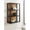 imageKate and Laurel Ori Wooden Boho ThreeTier Wall Shelf 19 x 8 x 30 Natural Rattan Modern Small Bookshelf with Three Tiers for Use as Living Room Display or Over The Toilet StorageBlack