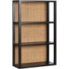 imageKate and Laurel Ori Wooden Boho ThreeTier Wall Shelf 19 x 8 x 30 Natural Rattan Modern Small Bookshelf with Three Tiers for Use as Living Room Display or Over The Toilet StorageBlack