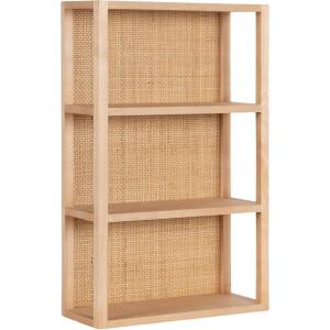 imageKate and Laurel Ori Wooden Boho ThreeTier Wall Shelf 19 x 8 x 30 Natural Rattan Modern Small Bookshelf with Three Tiers for Use as Living Room Display or Over The Toilet StorageNatural