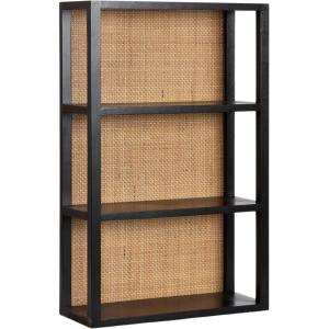 imageKate and Laurel Ori Wooden Boho ThreeTier Wall Shelf 19 x 8 x 30 Natural Rattan Modern Small Bookshelf with Three Tiers for Use as Living Room Display or Over The Toilet StorageBlack