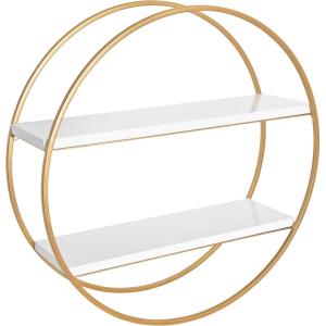 imageKate and Laurel Sequoia Modern Round Wall Shelf 24quot Diameter White and Gold Contemporary Glam 2Tier Floating Shelf DecorWhiteGold