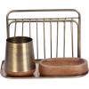 imageKate and Laurel Koni Modern ThreePiece Home Office Organization Set 13 x 8 x 9 Walnut Brown and Antique Brass Wood and Metal Organizational Set for Office with File Folder Holder