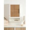 imageKate and Laurel Ori Transitional Cane Wall Cabinet with Door 15 x 7 x 24 Black and Natural Rattan Decorative Rattan Over The Toilet Cabinet with Two Shelves and Bonus Storage Cubby15x7x24