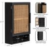 imageKate and Laurel Ori Transitional Cane Wall Cabinet with Door 15 x 7 x 24 Black and Natural Rattan Decorative Rattan Over The Toilet Cabinet with Two Shelves and Bonus Storage Cubby15x7x24
