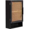 imageKate and Laurel Ori Transitional Cane Wall Cabinet with Door 15 x 7 x 24 Black and Natural Rattan Decorative Rattan Over The Toilet Cabinet with Two Shelves and Bonus Storage Cubby15x7x24