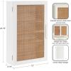 imageKate and Laurel Ori Transitional Cane Wall Cabinet with Door 15 x 7 x 24 Painted Black Wood and Natural Rattan Decorative Rattan Over The Toilet Cabinet with Three Shelves for Decor and DisplayWhite